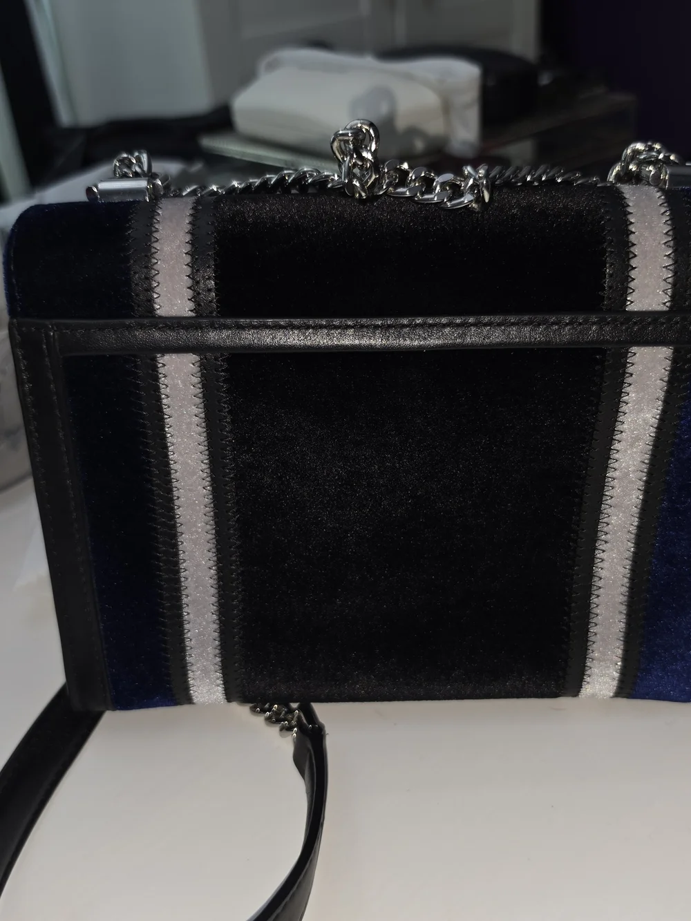 Michael Kors Navy and Black Velvet Chain Shoulder Bag